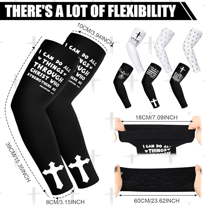6 Pairs Faith Cross Arm Sleeves Baseball Arm Sleeves Youth Jesus Christian Gifts Bulk for Basketball Accessories