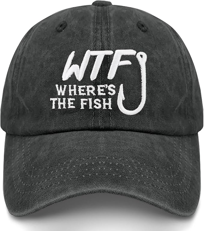 WTF Where's The Fish caps Funny Vintage Cotton Washed Baseball Caps Adjustable Low Profile Dad Hat
