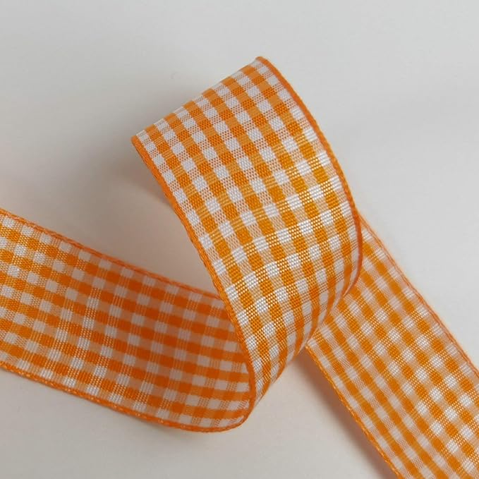 Micomon Orange Gingham Plaid Checked Ribbon 25 Yard Each Roll 100% Polyester - Image 8