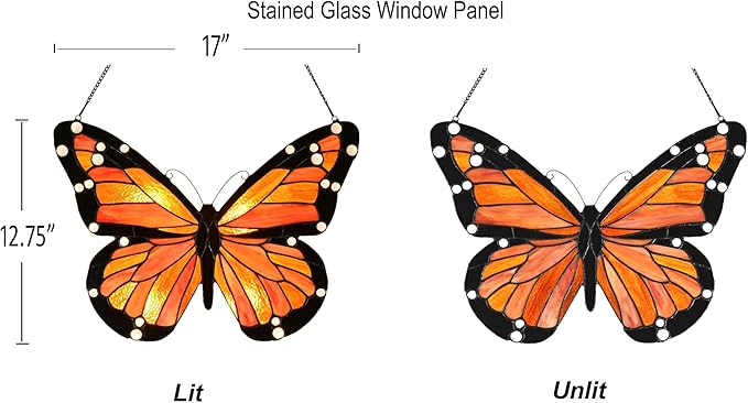 PA0007 Butterfly Stained Glass Hanging Panel 17" Wx12.75 H, Handmade Suncatcher - Image 3