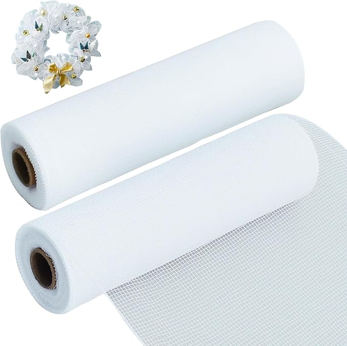TONIFUL 2 Rolls 10 Inch White Decorative Mesh Ribbbon Rolls, Fabric Mesh by TONIFUL