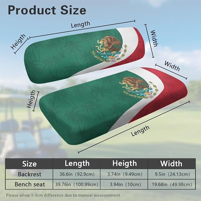Yewatlles Golf Cart Seat Covers, Blanket for Golf Cart, Universal Golf Cart Seat Towel Fits Golf Car, Club Car, More Golf Carts Retro Mexican Flag