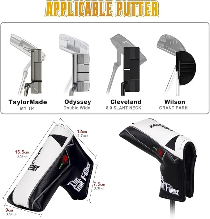 The Golf Father Funny Golf Club Covers, Driver Fairway Wood Hybrid Headcover, Mallet Putter Covers Blade Headcovers Putter Cover Magnetic, Black and White Color Iron Covers for Most Brands