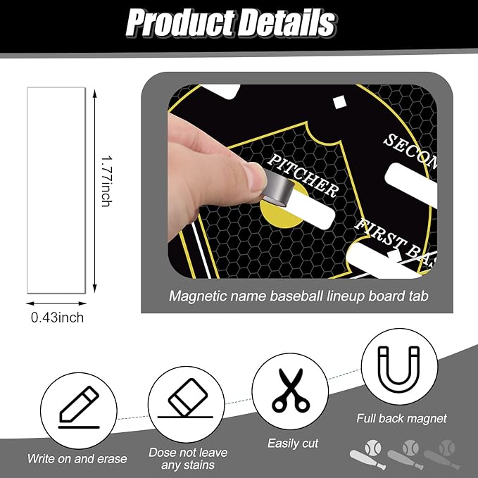 Geyee 34 Pcs Magnetic Baseball Lineup Board for Coach, Erases Easily Magnetic Dugout Board Softball Coaching Board with 30 Lineup Cards 2 Snap Hooks and Marker Pen