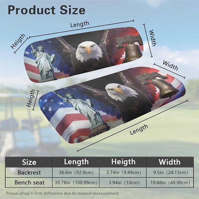 Yewatlles Golf Cart Seat Covers 2 Piece Set Universal Golf Cart Seat and Backrest Covers Funny Golf Cart Accessories for Women Men Easy to Install American Flag 250th Pattern
