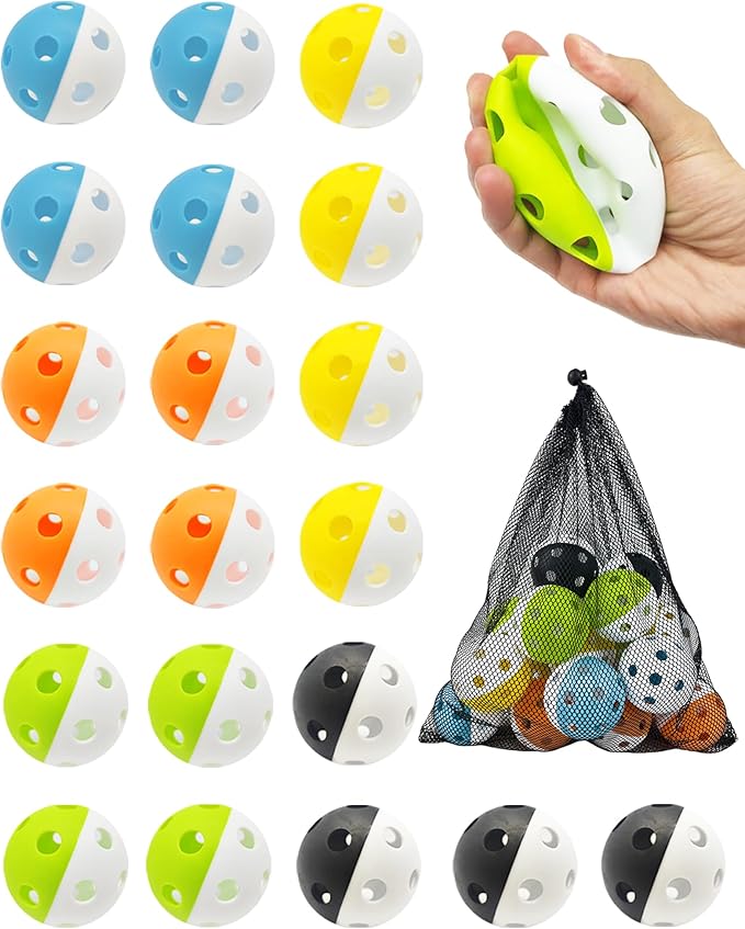 Tarutaru 20 Pack Plastic Practice Balls for Baseball & Softball - Soft Ball for Baseballs Hitting, Pitching, Batting Training, Lightweight Hollow Limited Flight Indoor & Outdoor Sport Diameter 2.83in