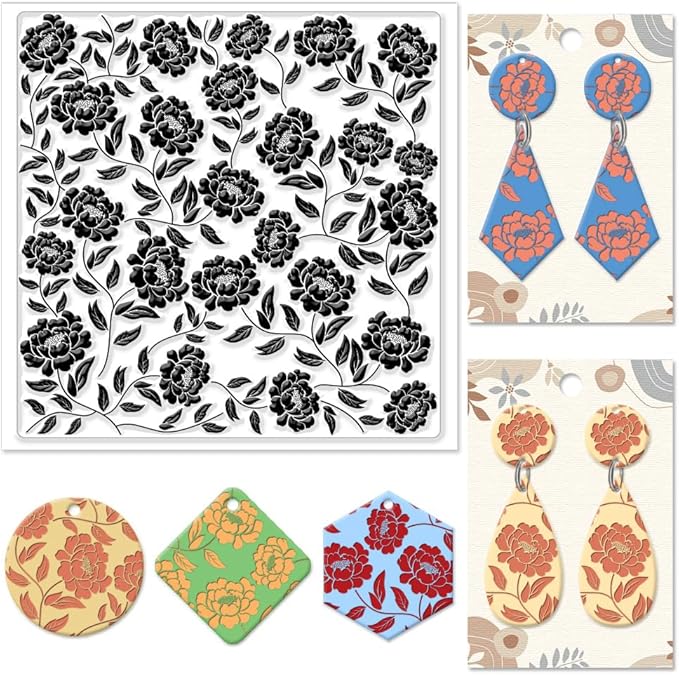 CHGCRAFT Peony Polymer Clay Texture Sheets Peony Silicone Clay Texture Stamp by chgcraft