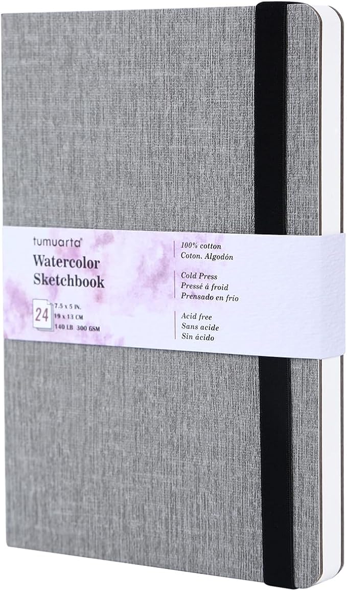 tumuarta Watercolor Sketchbook, 140 LB, 100% Cotton Paper, Cold Press, 24 Sheets by tumuarta