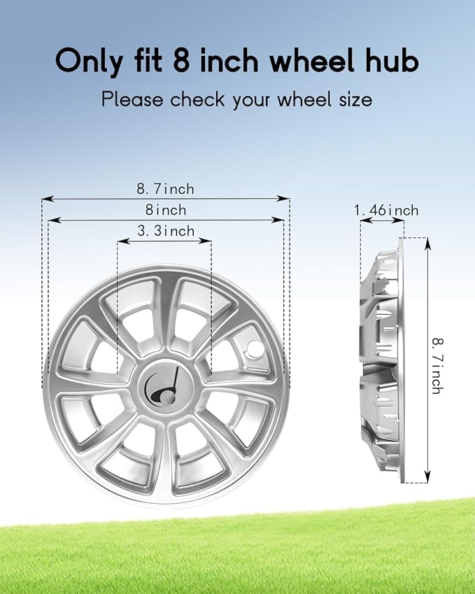8 Inch Golf Cart Hub Caps Set of 4, Universal Fit Metal Wheel Covers with Metal Clips for EZGO Club Car Yamaha, Rustproof Wheel Hubcaps Replacement Golf Cart Accessories (Silver)