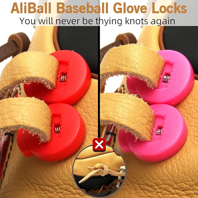 AliBall Glove Locks Baseball, Glove Lace Locks 8 Pack, Never Need Thying Knots Again, Fits All Baseball and Softball Gloves