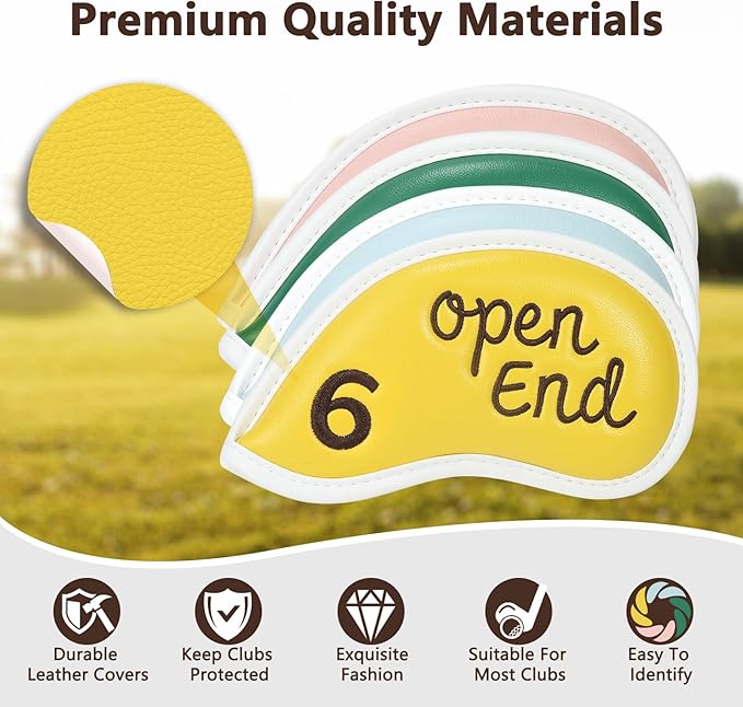 Premium Golf Club Head Covers Iron Leather Set 8pcs for All Golf Clubs Brands. e.g. Ping, Taylormade, Callaway, Golf Accessories Gift for Men Women