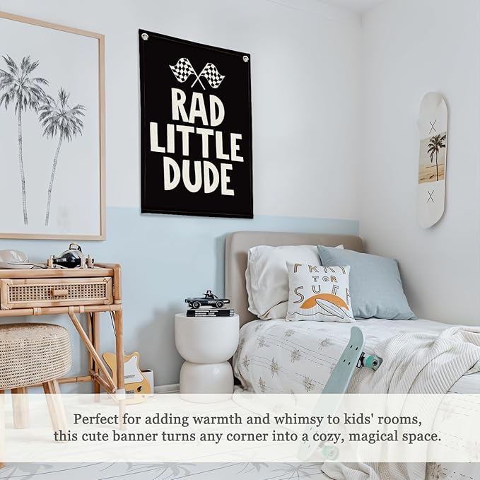 Race Car Room Decor, Rad Little Dude Linen Canvas Banner - Image 4