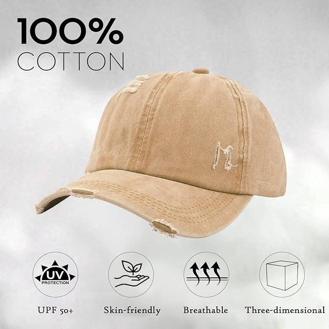 Criss Cross Ponytail Hat Women Washed Distressed Baseball Caps Adjustable High Messy Bun Ponycap