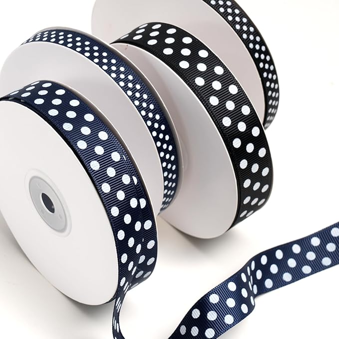 Polka Dot Grosgrain Ribbon 3/4 Inch, 25 Yards Spool Black and White Dot Craft - Image 7