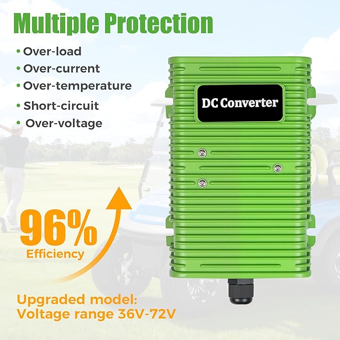 10L0L Golf Cart Voltage Reducer 36V-72V to 12V 30A 350W, Universal DC Step Down Converter, Regulator, Upgraded Version Transformer for Yamaha EZGO Club Car（Green）