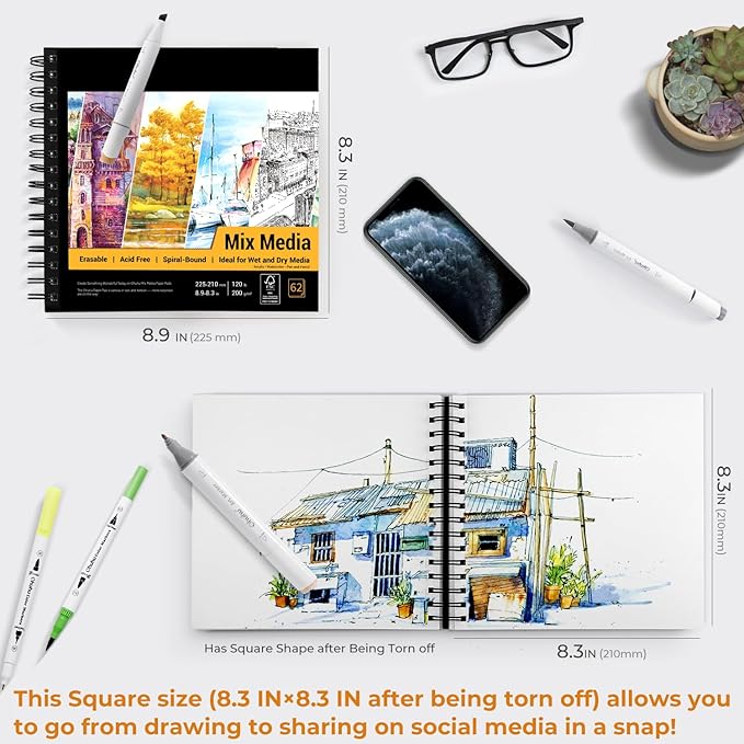 Mix Media Pad, Ohuhu Mixed Media Art Sketchbook, 120 LB/200 GSM Heavyweight - Image 2