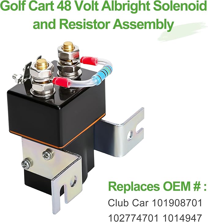 10L0L 48V Golf Cart Albright Solenoid and Resistor Assembly Compatible with Club Car DS 1995-up & Precedent 2004-08 Golf Cart Part Replaces OEM# 101908701 102774701 1014947