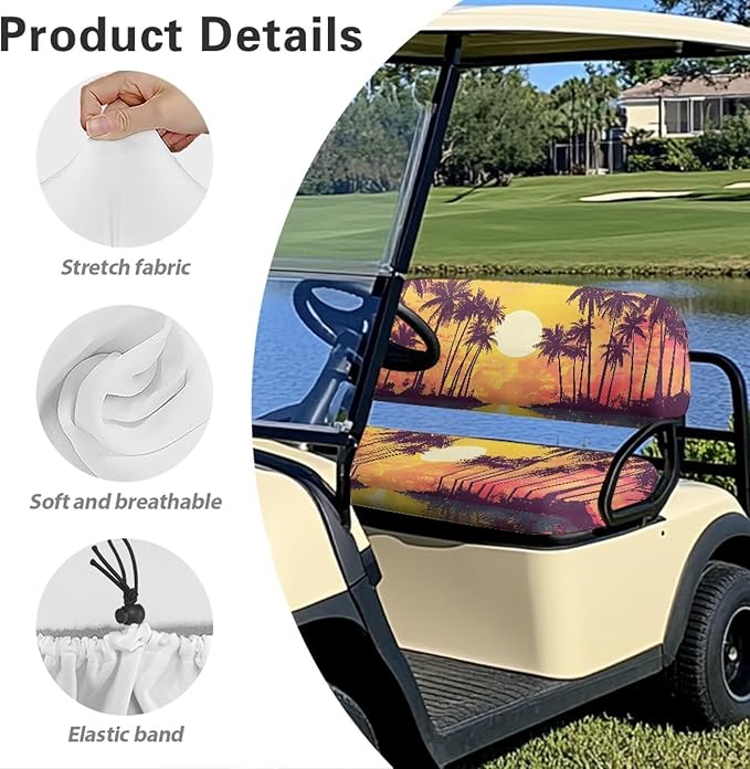 Bulopur Sunset Palm Tree Golf Cart Seat Covers Club Car Precedent Non-Slip Breathable Golf Car Cushion Cover and Backrest Cover 2 Pack