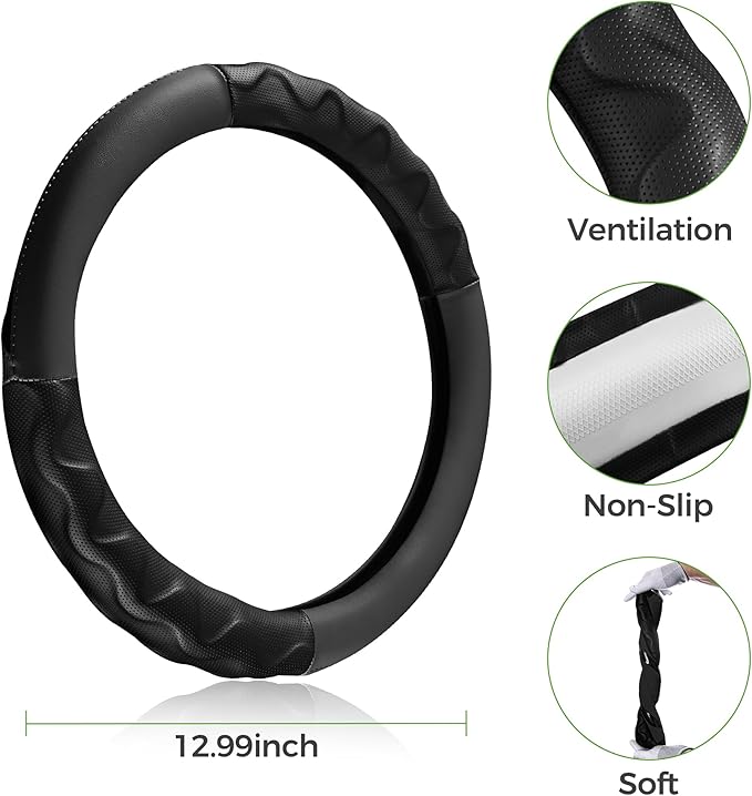 10L0L 13 Inch Golf Cart Steering Wheel Covers for EZGO TXT&RXV, Upgraded Microfiber Anti-Slip Steering Wheel Cover with Pu Leather