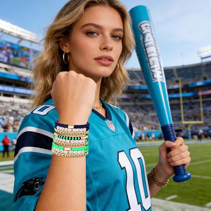 NLCAC 9 Pack Game Day Bracelets Stackable Heishi Beaded Stretchy Bracelet Preppy Jewelry Baseball Football Team Bracelets Sports Fan Accessories Gifts