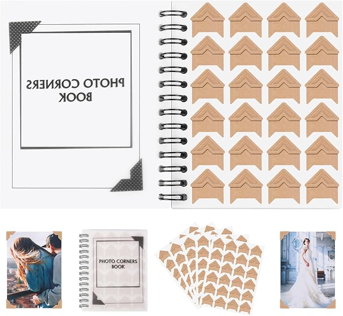 GOONAVI 15 Sheets 360 PCS Cowhide Photo Corners Notebook, Self-Adhesive Corners by GOONAVI