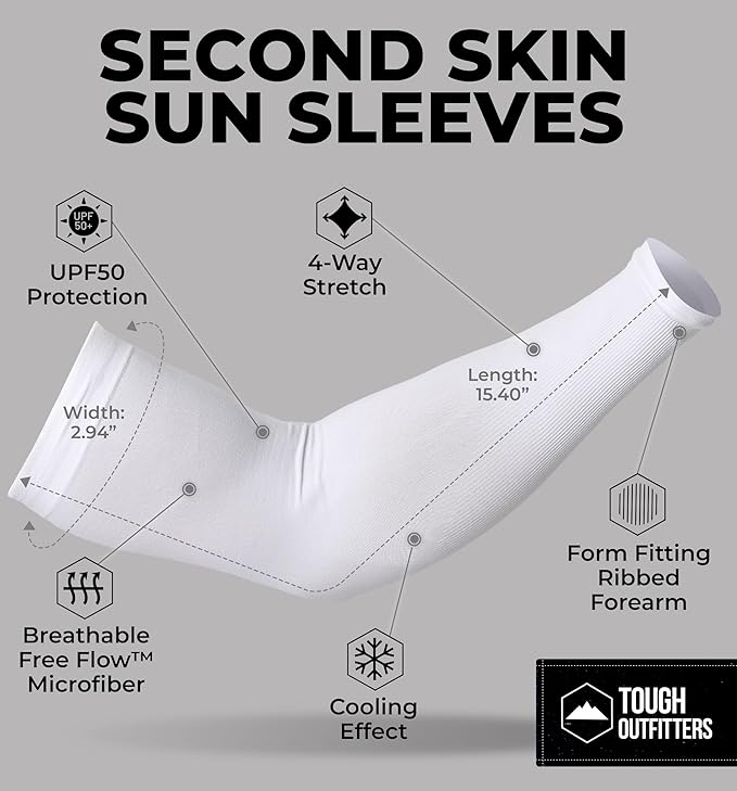Tough Outdoors UV Arm Sleeves for Men Women - Sun Protection Sleeves - Compression Golf Baseball Cooling Tattoo Arm Sleeve