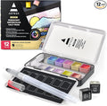 ARTEZA Metallic Watercolor Paint Set – 12 Iridescent Half Pans, Compact Travel by ARTEZA