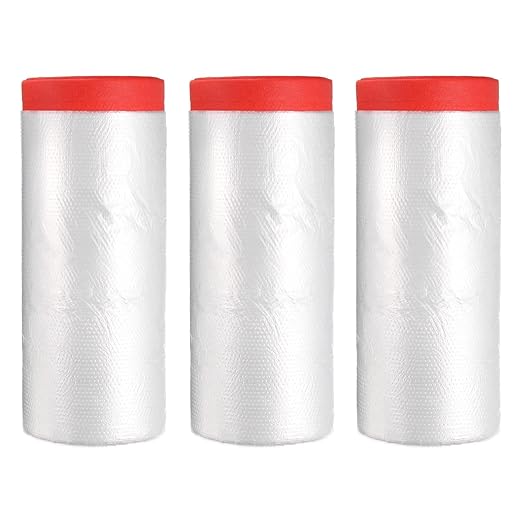 uxcell Pre-Taped Masking Film, 3.6ft x 66ft High-Tack Painters Tape Plastic by uxcell