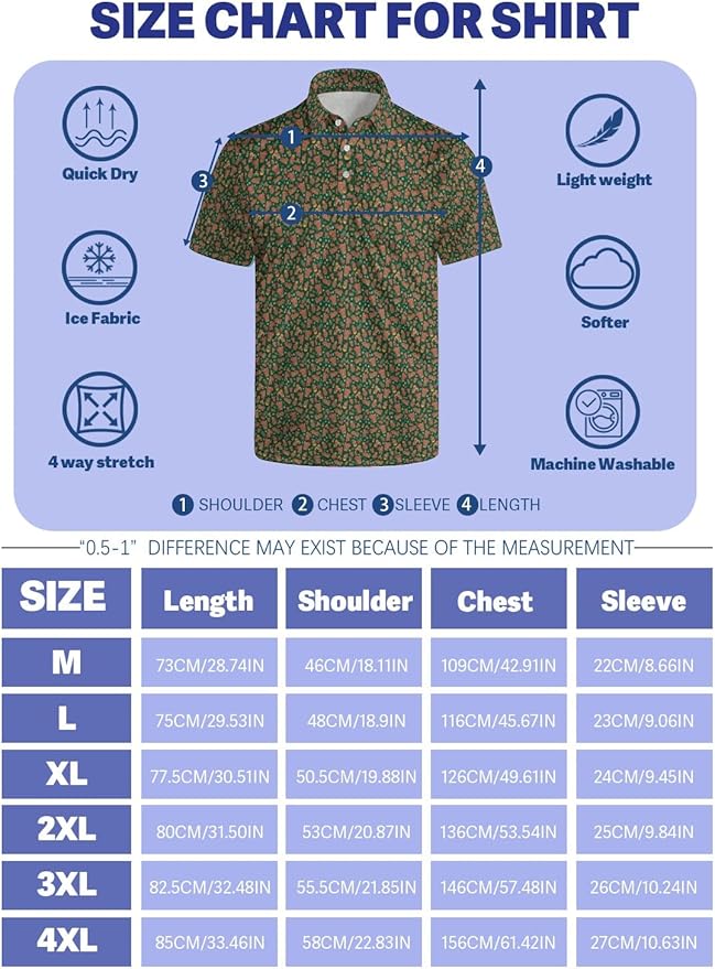 HUURAY Funny Golf Polos for Men Funny Print Short Sleeve Shirts Quick Dry Polo Shirts Hawaiian Shirt Performance Golf Outfits