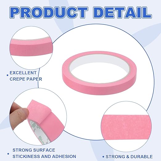 MECCANIXITY Masking Tape 0.5 Inch x 21 Yard Painter's Tape Pink Paint Tapes - Image 3