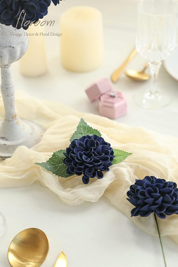 Floroom Artificial Dahlia Flowers 25pcs Real Looking Navy Blue Foam Fake Roses - Image 5