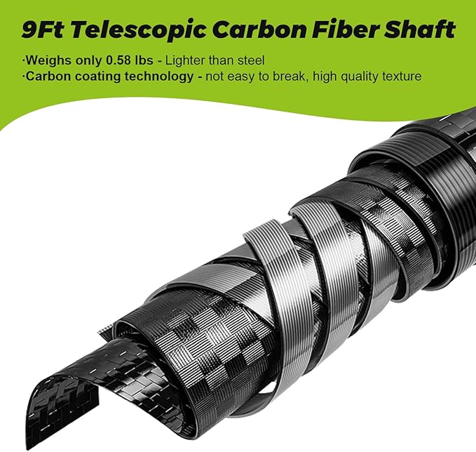 9Ft Golf Ball Retriever Telescopic, Carbon Fiber Golf Ball Picker Upper for Water, Lightweight & Durable Golf Ball Grabber with 2 Claw Sucker Tool, Golf Accessories Gifts for Men Women