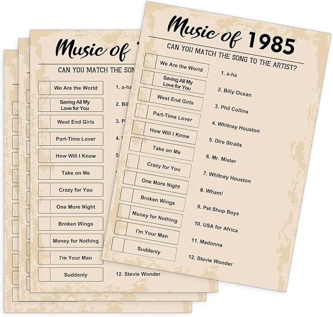 QUPT 40th Birthday Party Games, Music of 1985 Games, Birthday Party Supplies by QUPT