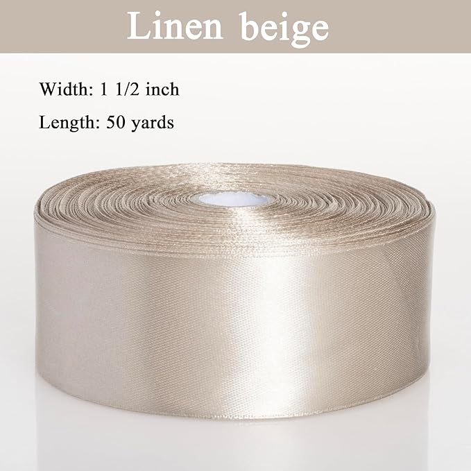 1 1/2 Inch Linen Beige Solid Satin Ribbon, 50 Yards Craft Fabric Ribbon - Image 4