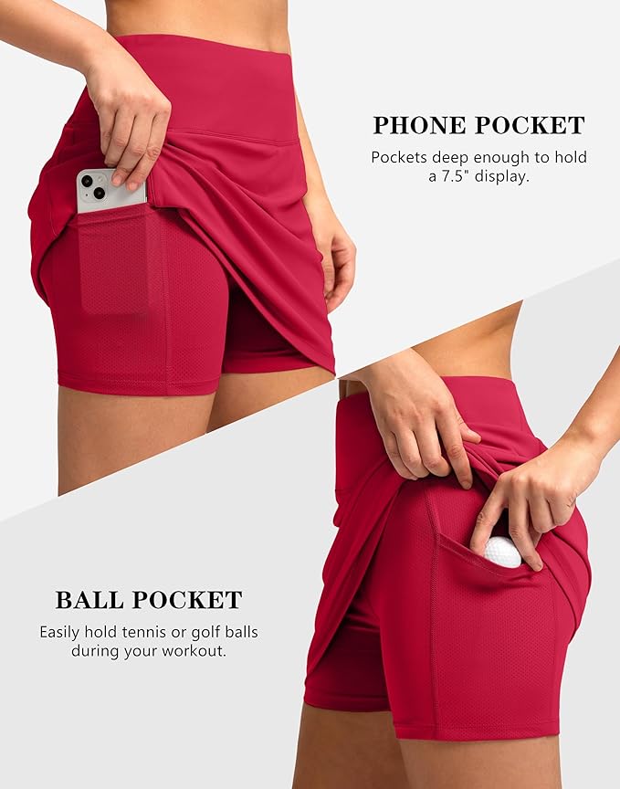 Women's Golf Skirts Skort 4 Side Pockets High Waisted Stretchy Tennis Skirt with Short Athletic Casual