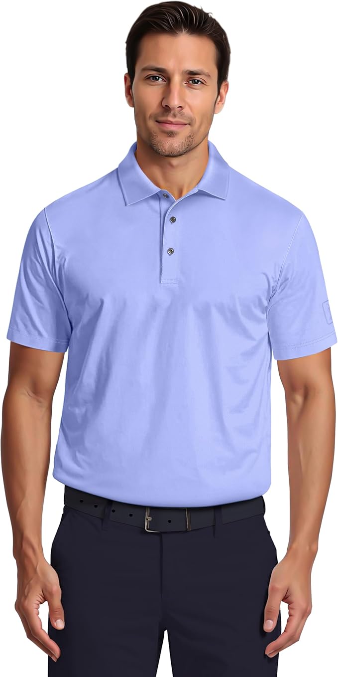 PGA TOUR Men's Airflux Solid Mesh Short Sleeve Golf Polo Shirt