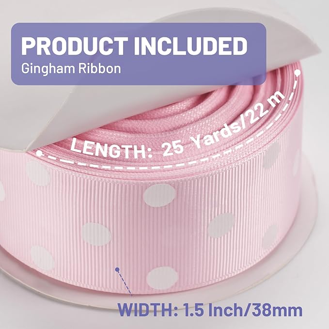 Polka Dot Grosgrain Ribbon 1.5 Inch, 25 Yards Spool Pink and White Dot Craft - Image 2