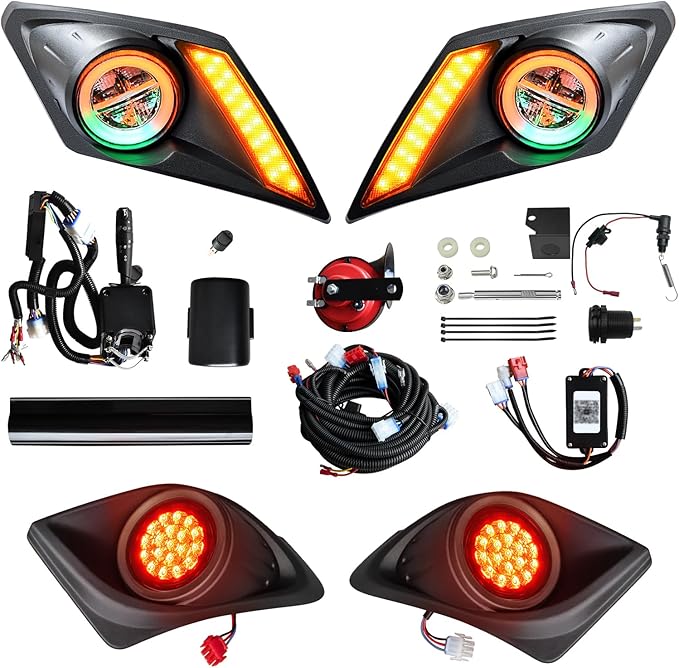 Deluxe RGB LED Headlight and Tail Light Kit with Turn Signal for Yamaha Drive 2 2017-UP Gas & Electric | 12V Golf Cart Headlight Street Legal Light Kit with Music Sync RGB Headlights