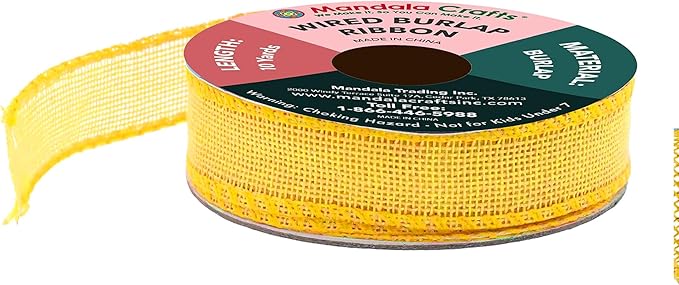 Mandala Crafts Yellow Burlap Wired Ribbon 1 Inches Wide Jute Ribbons - Image 2