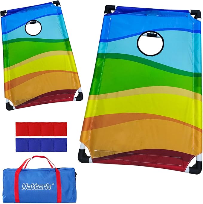 Portable Cornhole Set with 2 Collapsible Cornhole Boards, 8 Cornhole Bean Bags by BASYNOL