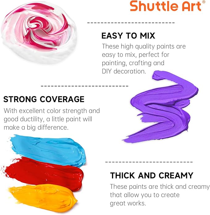 Shuttle Art 12 Colors Acrylic Paint, 250ml/8.45oz Bottles Acrylic Paint Set - Image 6
