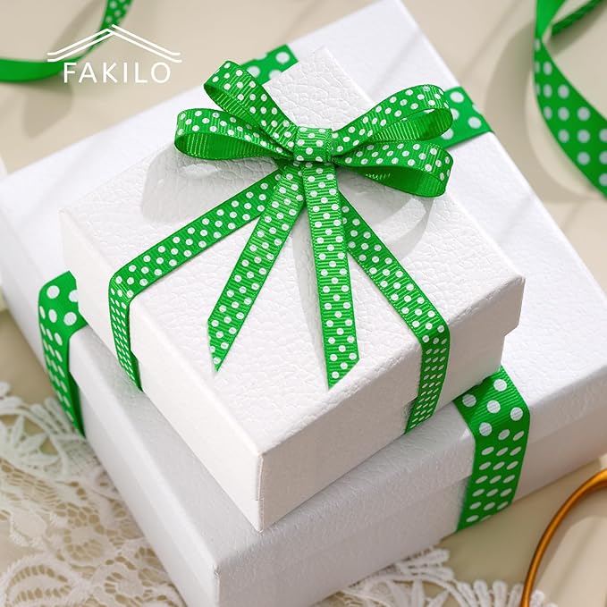 Polka Dot Grosgrain Ribbon 3/8 Inch, 25 Yards Spool Green and White Polka Dot - Image 3
