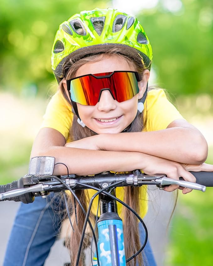 FEISEDY Kids Sunglasses Youth Baseball Sun Glasses, UV400 Sports Teens Cycling Shades for Boys Girls Age 8-16 B0048