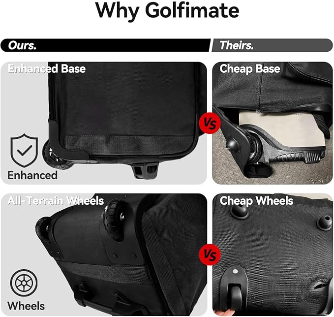 Golf Travel Bag with Wheels, Soft-Sided 1680D Oxford Golf Club Travel Cover Case for Car Trips & Short Travel, Thick Padded Protection, Large Storage Pocket for Shoes & Accessories, Easy to Maneuver