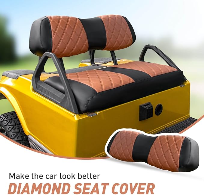 NOKINS Golf Cart Club Car DS 2000.5-Up Diamond Seat Covers Kit, Fits Club Car DS OEM Standard Front Seat Cushion, Golf Cart Vinyl Seat Cover, No Nails Required (Brown and Black)