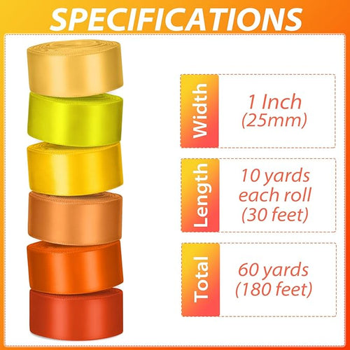 1 Inch Orange Satin Ribbons for Crafts, 6 Rolls Single-Faced Orange Assorted - Image 2