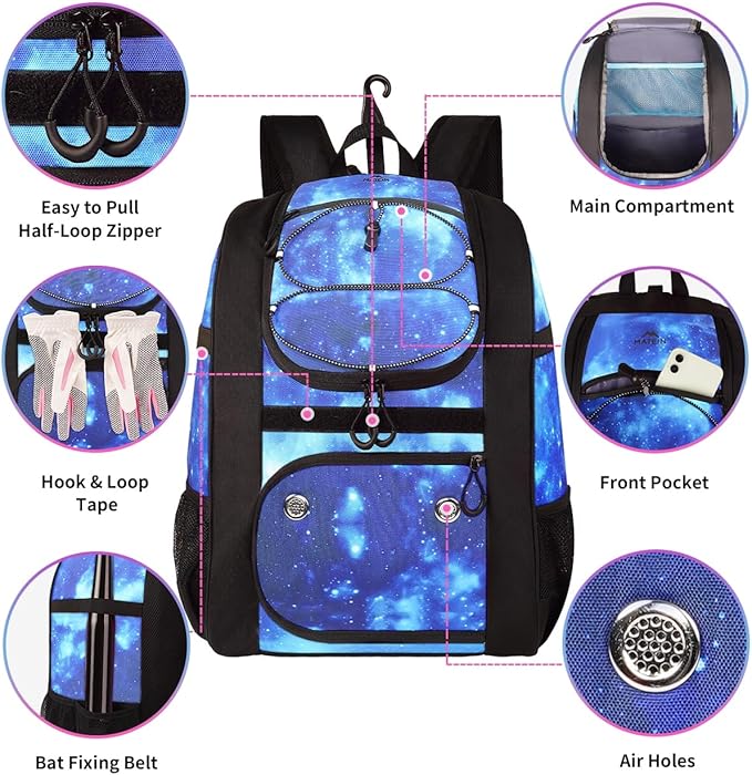 MATEIN Softball Bag, Lightweight Baseball Backpack with Shoe Compartment, Baseball Bag with Fence Hook for TBall Bat & Equipment, Softball Gifts Catchers Backpack for Women Fit Catcher’s Mitt, Helmet