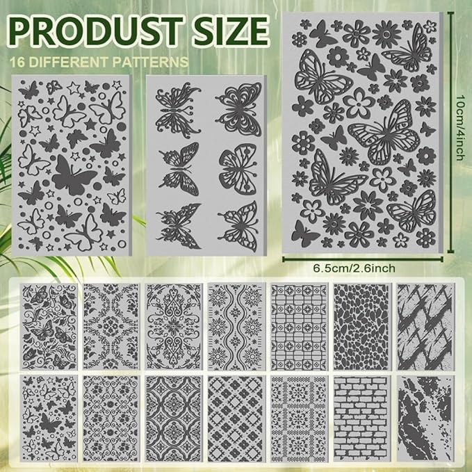 CHGCRAFT 16 Sheets Flower and Butterfly Clay Texture Mat Vintage Pattern - Image 2