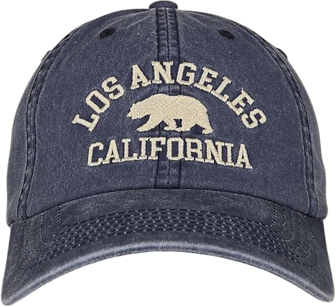 LA California Bear Embroidered Vintage Cotton Baseball Cap Adjustable Metal Buckle Unstructured Low-Profile Hat Men & Women