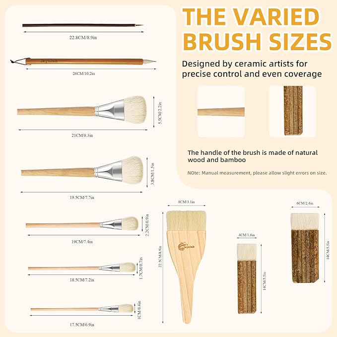 Pottery Glaze Brushes, Different Shape Wool Soft Bristle - Image 4
